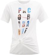 Thumbnail for your product : Paco Rabanne Logo-print Gathered Organic-cotton T-shirt - White Multi