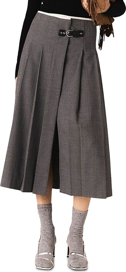 Maje Pleated Midi Skirt