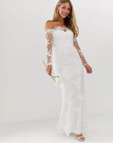 Thumbnail for your product : Little Mistress bridal embroidered sequin mesh long sleeve boat neck dress
