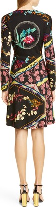 Etro Mixed Floral Long Sleeve Wool Jersey Dress