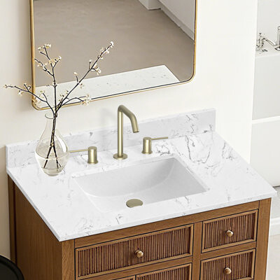 BENSON HOME 36" Engineered Stone Bathroom Vanity Top With Rectangular Undermount Sink, 4" Backsplash