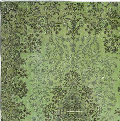 Bungalow Rose 5.3x9 Ft Hand-Made Turkish Area Rug in Light Green, Contemporary Upcycled Carpet, Art for the Floor