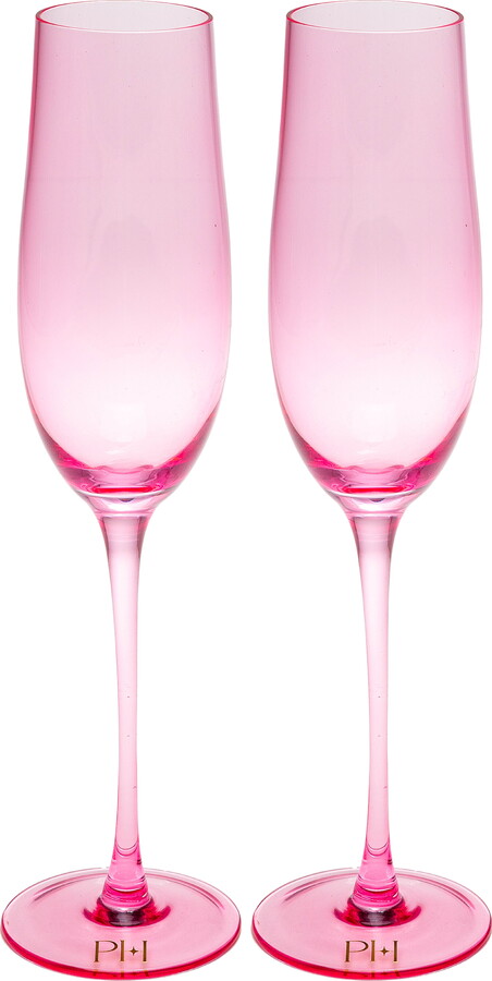 Paris Hilton 2 Piece Glass Champagne Flute Set, 8 oz / 236 ml, Pink