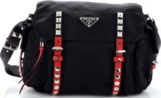 Black Prada Studded Saffiano Racing Logo Crossbody Bag – Designer