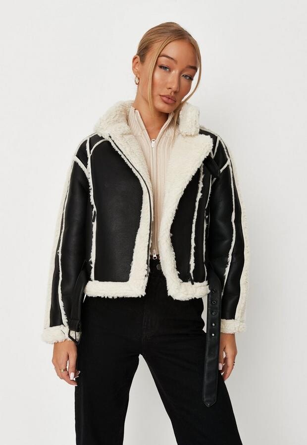belted aviator jacket black