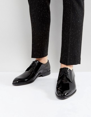 HUGO C-Dresspat Lace Up Patent Calf Leather Derby Shoes in Black
