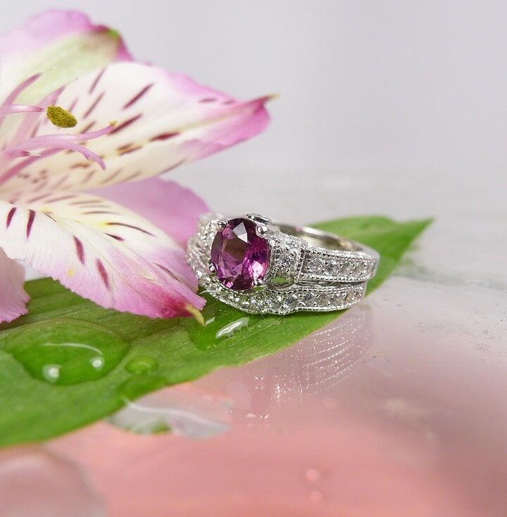 Etsy Tourmaline Engagement Ring & Band Ring Pink Tourmaline Sterling Silver Wedding Set Custom Rings
