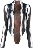 Abstract-Print Backless Bodysuit 