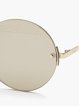 Fendi Ff-engraved Rimless Round Metal Sunglasses - Gold