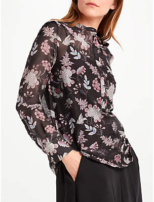 Marella Long Sleeve Floral Print Shirt, Black