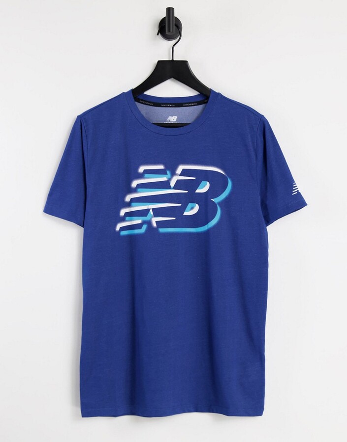 New Balance Running heathertech graphic logo t-shirt in blue - ShopStyle