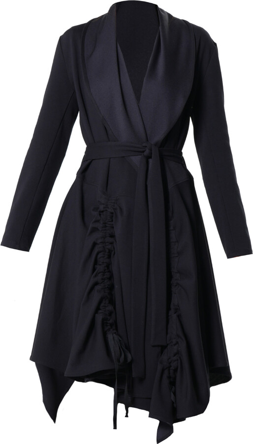 Metamorphoza Black / Blue Long Belted Cardigan In Black