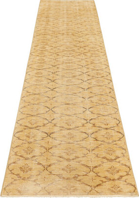 Vintage Turkish Runner Rug In Gold With Geometric Patterns - Rug & Kilim
