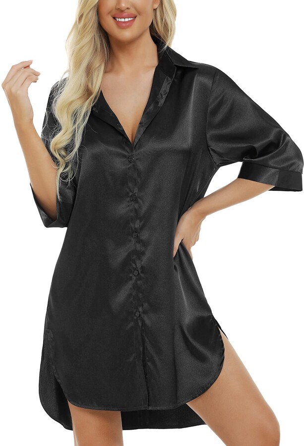 Xpenyo Women's Nightdress Ruffled Sleeve Nightgown Scoop Neck Sleepwear Pajama Dress