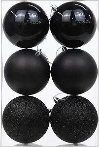 3.94" Large Christmas Balls Shatterproof Black Christmas Ornaments 6 Pcs Big Black Ornaments for Christmas Tree Holiday Wedding Party Decorations