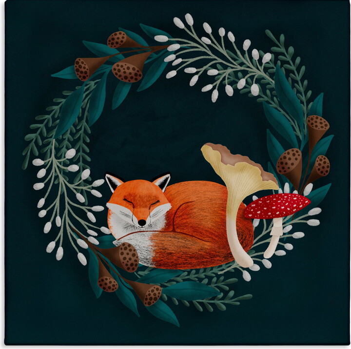 Stupell Sleepy Fox in Botanical Wreath Canvas Wall Art, design by Metka Hiti