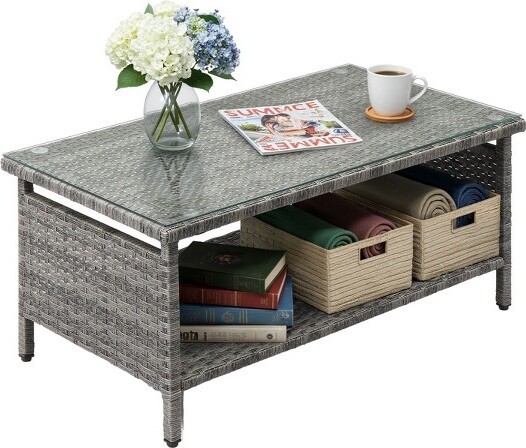 Karl Home KarlHome|ElegantTwo-TierGradientRattanWickerSideTable