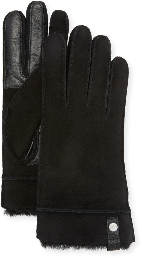 UGG Tenney Suede & Leather Gloves w/ Shearling Lining - ShopStyle