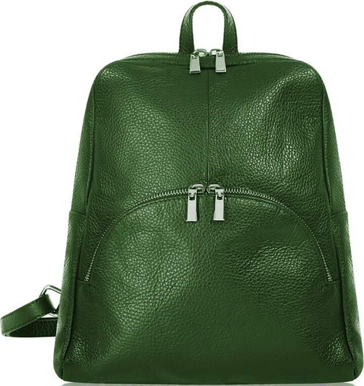 dark green leather backpack