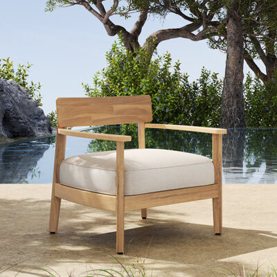 East Urban Home Mallorca Acacia Wood Club Chair With Plush Seat Cushion Set Of 1 Perfect For Outdoor Relaxation And Durability
