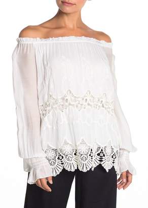 Lola Made In Italy Crochet Lace Trim Off-the-Shoulder Blouse