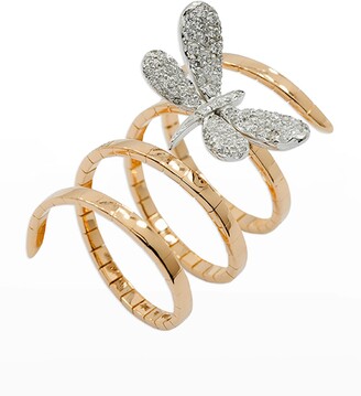 Staurino 18k Rose Gold Magic Snake Spiral Flex Ring with Diamond Dragonfly, Size 7