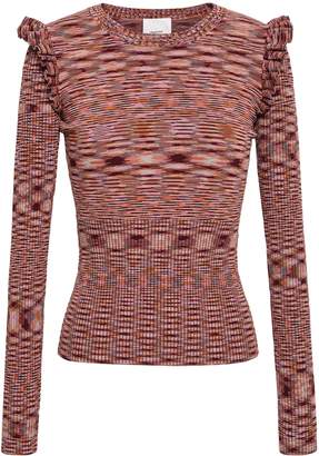 Cinq à Sept Ruffle-trimmed Melange Stretch-knit Sweater