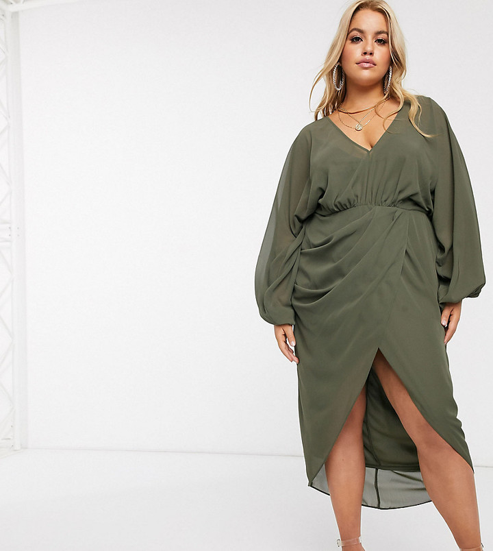 blouson sleeve midi dress