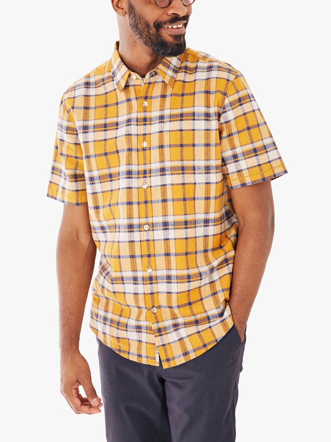 Fat Face FatFace Nolton Linen Blend Check Shirt, Yellow Gold
