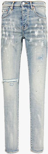 Purple Brand Mens Light Indigo P001 Paint Blowout Low-Rise Slim-Fit Stretch-Denim Jeans 38