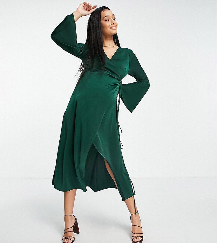 ASOS DESIGN Maternity twist front pleated cami midi dress with belt in  forest green