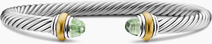 David Yurman Classic Cable Bracelet in Sterling Silver with 14K Yellow Gold and Prasiolite | Women's | Size S