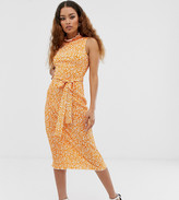 Thumbnail for your product : ASOS DESIGN Petite Exclusive midi ditsy print plisse dress with belt