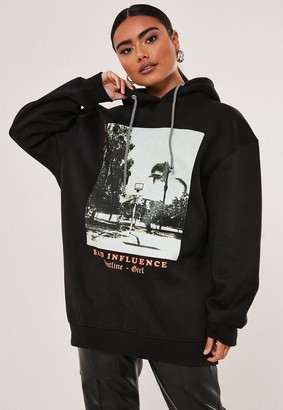 Missguided Petite Black Bad Influence Graphic Hoodie