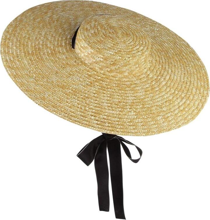 TAHUAON Women Ladies Vintage Wide Brim Boater Straw Hat Elegant Flat