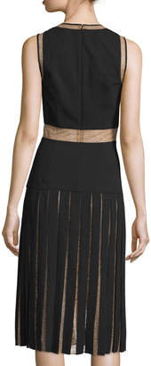 Michael Kors Collection Sleeveless Pleated Dress W/Lace Insets, Black