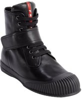 Thumbnail for your product : Prada black leather side zip fastening tape strap high top sneakers