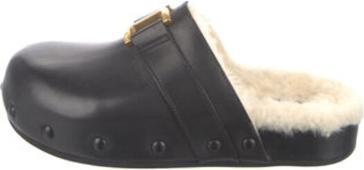 Chloé Leather Slides Black Studded Accents Platform Buckle Closure At Uppers Includes Box & Dust Bag