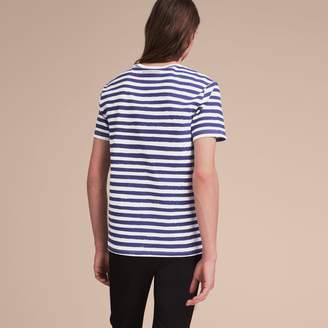 Burberry Pallas Heads Print Striped Cotton T-shirt , Size: XXL, White