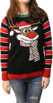 Co Christmas Ugly Sweater Ugly Christmas Sweater Junior's Reindeer Surprise Scarf Pullover Sweatshirt