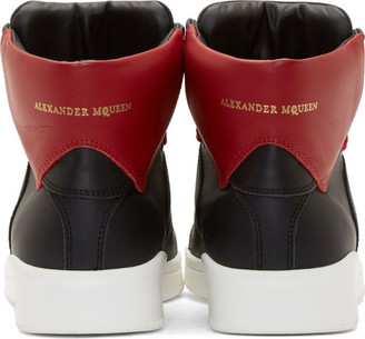 Alexander McQueen Black & Red Matte Leather High-Top Sneakers