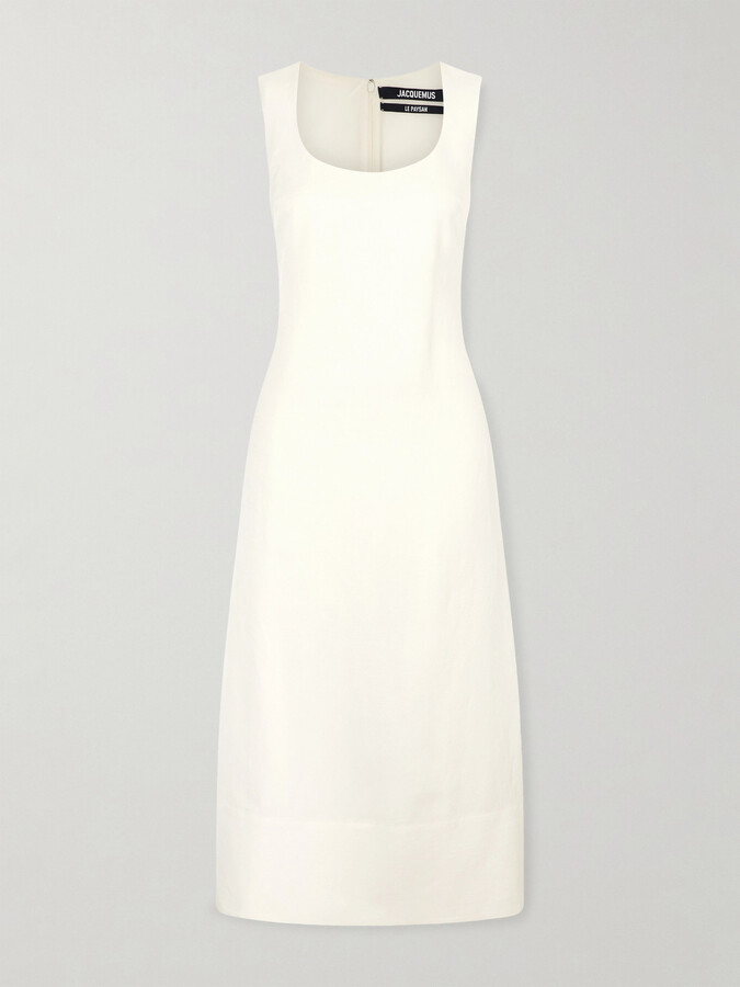 Jacquemus Tablier Linen-blend Midi Dress - Off-white