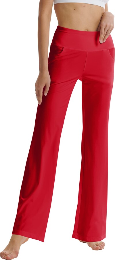 LaiEr Women's Bootcut Yoga Pants with Pockets High Waist Flared Bootleg  Yoga Workout Pants with Side Pockets(Red - ShopStyle Trousers
