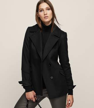 Reiss Lillie - Wool-blend Button-front Coat in Black