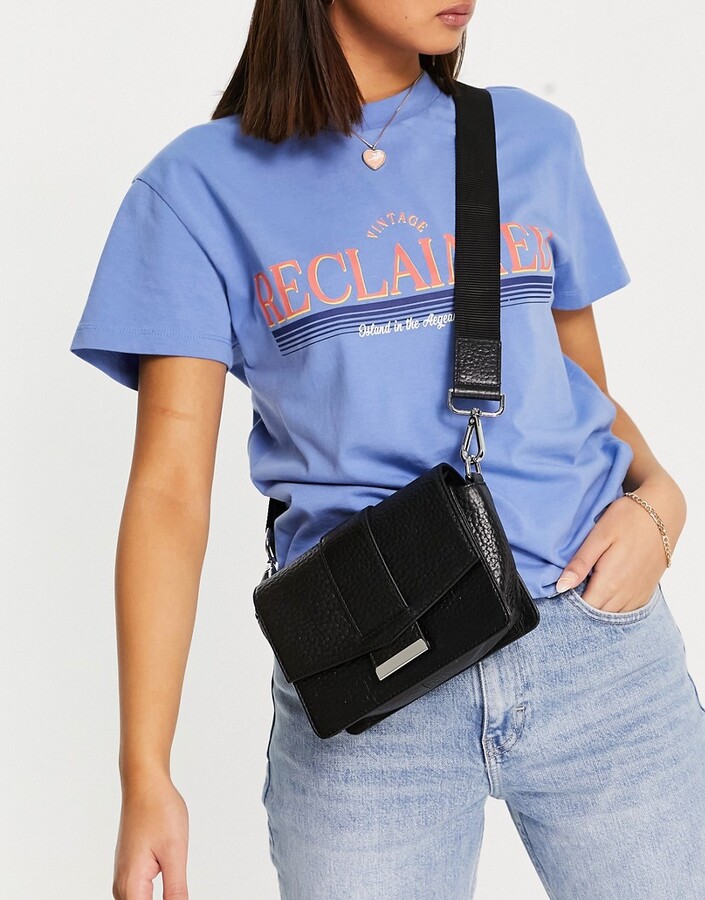 ASOS DESIGN grainy leather crossbody bag with webbing strap in black -  ShopStyle