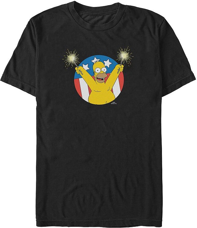 Licensed Character Big & Tall The Simpsons Homer Holding Sparklers Americana Graphic Tee