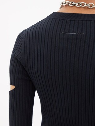 MM6 MAISON MARGIELA Sleeve-cutout Ribbed Sweater - Navy