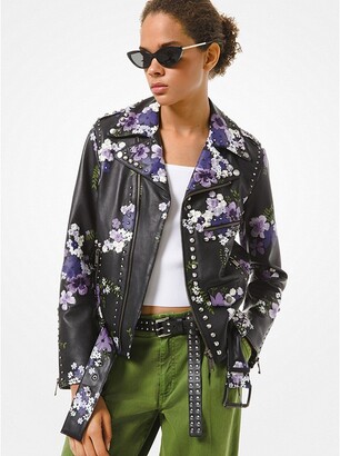 white floral leather jacket