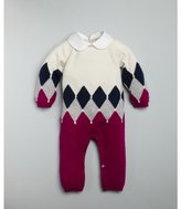 Thumbnail for your product : Ballantyne BABY purple and cream harlequin design cashmere collared baby bodysuit