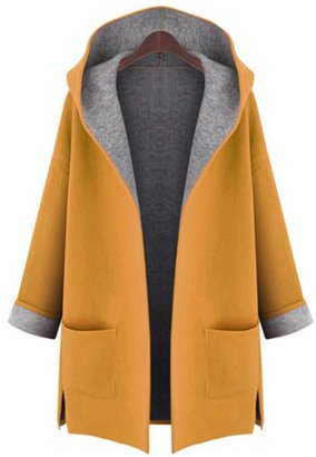 IDIFU Women's Open Front Split Hooded Plus Wool Coat Outerwear -Large